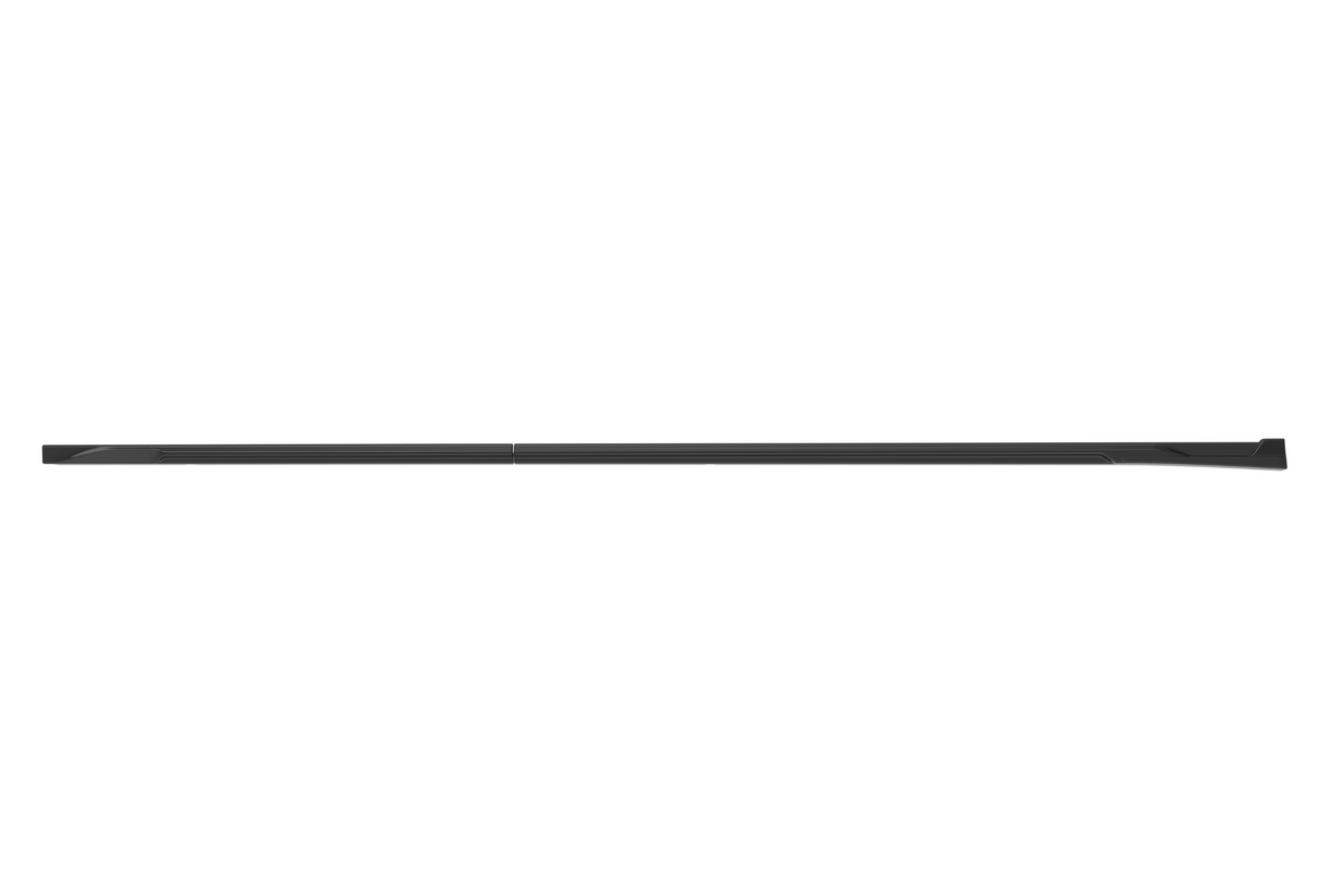 A sleek, black, telescopic pole extends horizontally, displaying subtle grooves and a smooth surface, set against a plain white background.