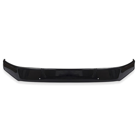 A black car bumper, curved with a smooth surface, is displayed against a plain white background, highlighting its sleek design.