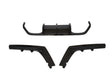 Three black plastic car bumper parts are displayed separately against a white background. The top piece has a U-shaped curve, while the two bottom pieces are angular.