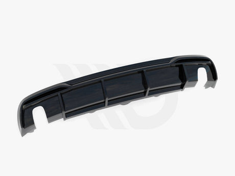 A black car rear bumper diffuser with vertical fins, displayed on a white background. Below it, the text reads: "WORLDWIDE LEADER IN AERODYNAMIC COMPONENTS."