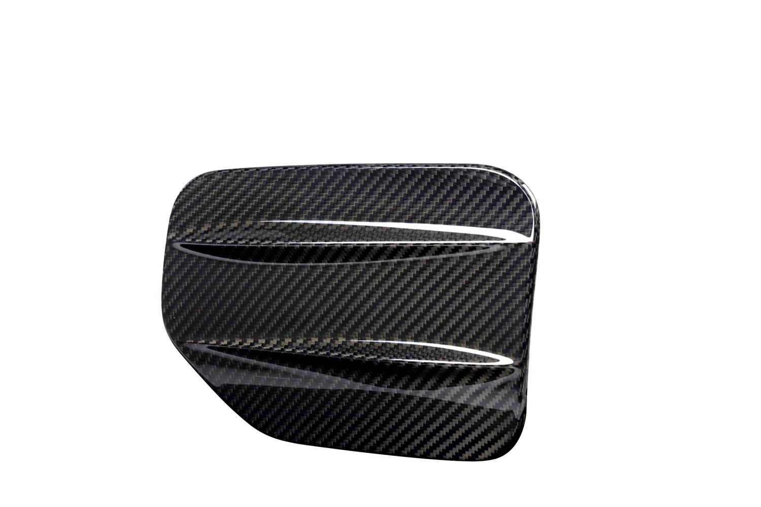A carbon fiber automotive vent cover, angled with diagonal slats, displayed against a plain white background, emphasizing its glossy, textured surface.