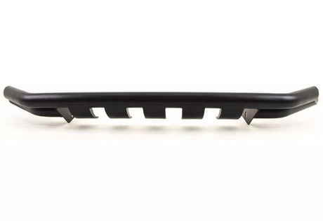 A black car bumper guard with multiple vertical slats is displayed against a plain white background. The guard has a slightly curved design, suggesting it attaches to a vehicle for protection.