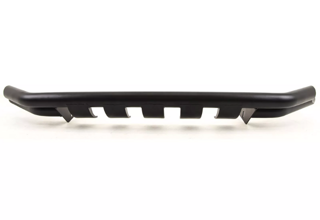 A black car bumper guard with multiple vertical slats is displayed against a plain white background. The guard has a slightly curved design, suggesting it attaches to a vehicle for protection.