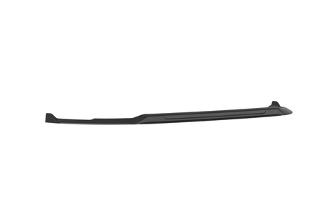 A sleek black car side skirt is shown, designed for aerodynamic purposes. It features angular lines and a raised edge, lying in a neutral, featureless background.