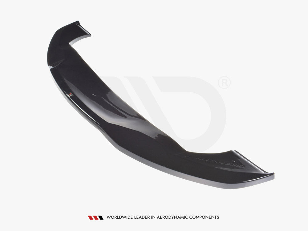 A sleek, black car spoiler, positioned diagonally, is showcased against a plain white background. Text reads, “WORLDWIDE LEADER IN AERODYNAMIC COMPONENTS,” emphasizing its premium quality.