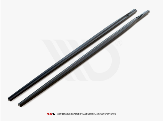 Two black, elongated wiper blades are positioned parallel on a white background. Text beneath reads: "WORLDWIDE LEADER IN AERODYNAMIC COMPONENTS."