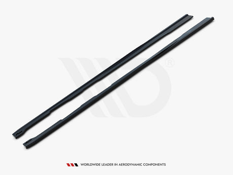 Two black aerodynamic components lie parallel on a white background. Text beneath reads: "WORLDWIDE LEADER IN AERODYNAMIC COMPONENTS."