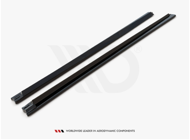 Two long black aerodynamic components lie parallel on a white background, featuring connectors at one end. Text below reads, "WORLDWIDE LEADER IN AERODYNAMIC COMPONENTS."