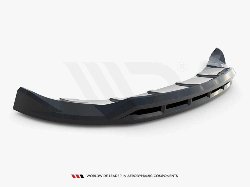 Curved aerodynamic car component with angular features rests on a light background. Text at bottom reads "WORLDWIDE LEADER IN AERODYNAMIC COMPONENTS."