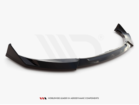 A curved, glossy black car spoiler sits on a white background. Text reads: "Worldwide Leader in Aerodynamic Components."