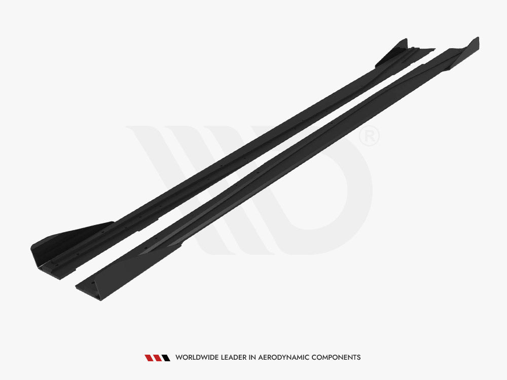 Two black aerodynamic components lie parallel on a white background. Text at the bottom reads: "Worldwide Leader in Aerodynamic Components."