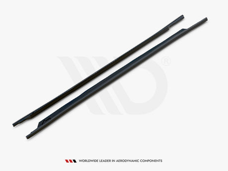 Two long, black aerodynamic components are placed diagonally on a light background. Below them, text reads: "WORLDWIDE LEADER IN AERODYNAMIC COMPONENTS."