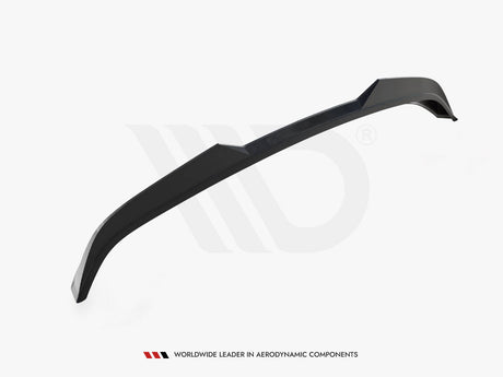 A black car rear spoiler is depicted, resting against a plain white background. Text reads: "WORLDWIDE LEADER IN AERODYNAMIC COMPONENTS" at the bottom.