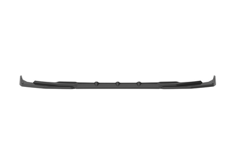 A long, sleek, black car bumper with angular design features and fastening points, presented against a plain white background.