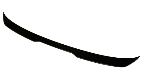 A sleek, black car spoiler rests on a white, featureless background, designed for aerodynamic enhancement with a gently curved shape.