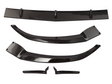 Five glossy black car spoiler components are laid on a white background. They vary in size and shape, indicating they are parts of a vehicle aerodynamic kit.
