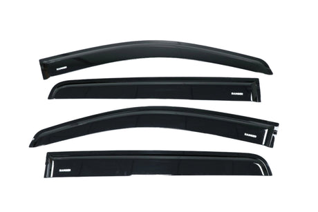 Four black car window visors labeled "RANGER" are arranged horizontally on a plain white background. Each visor has a sleek, curved design suited for automotive installation.