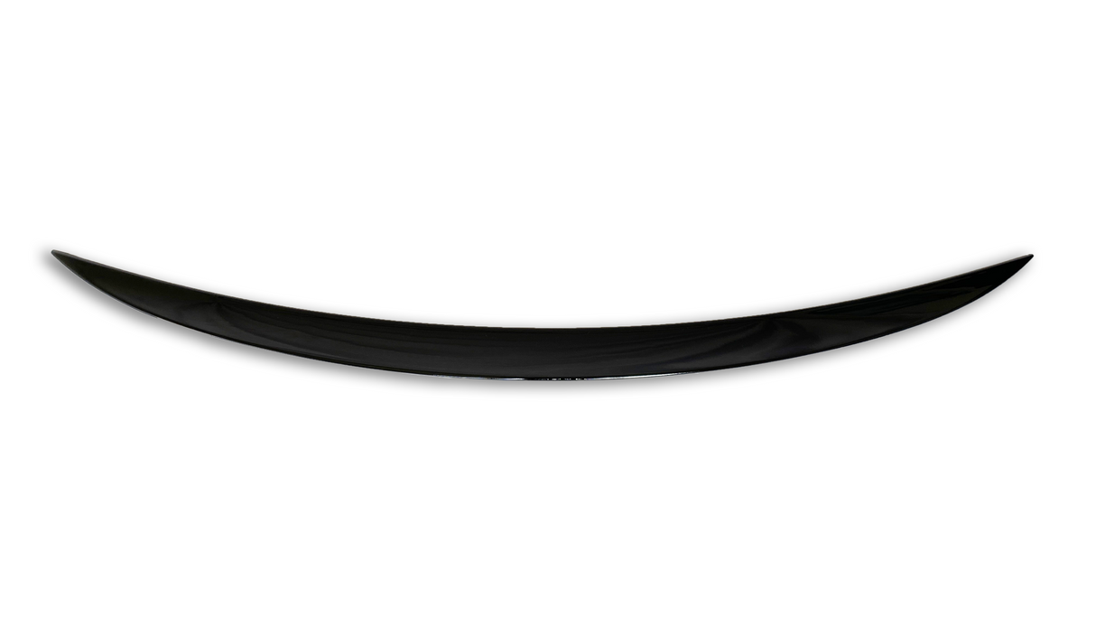 A sleek, curved black spoiler gently arcs upward, suggesting aerodynamic enhancement, set against a plain white background.