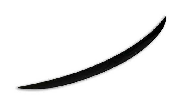 A single, black, curved object resembles a blade or tusk, positioned diagonally against a plain white background, suggesting a sleek and minimalist design.