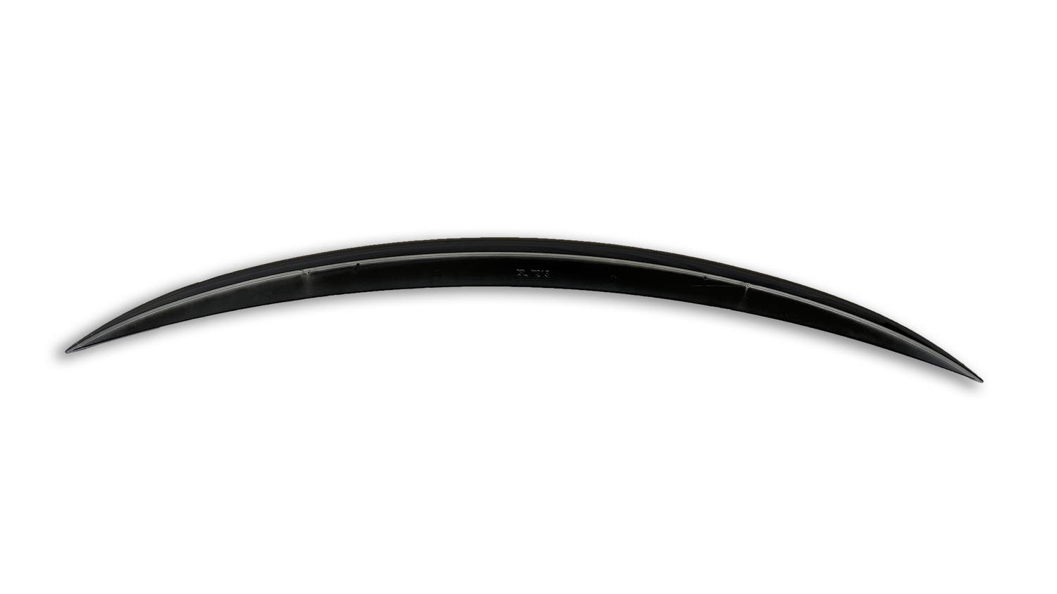 Curved black blade with a pointed tip, positioned horizontally on a plain white background. Its sleek, smooth surface is unadorned except for subtle markings along the edge.