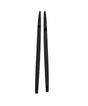 Two black, shiny chopsticks are positioned parallel to each other on a plain white background. The chopsticks are straight, slender, and taper towards one end.