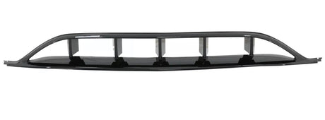 A black car grille features rectangular air vents, resting stationary against a plain white background, highlighting its sleek, aerodynamic design.