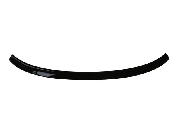 A glossy, black, curved plastic or metal strip shown on a plain white background, resembling a car spoiler or trim piece.
