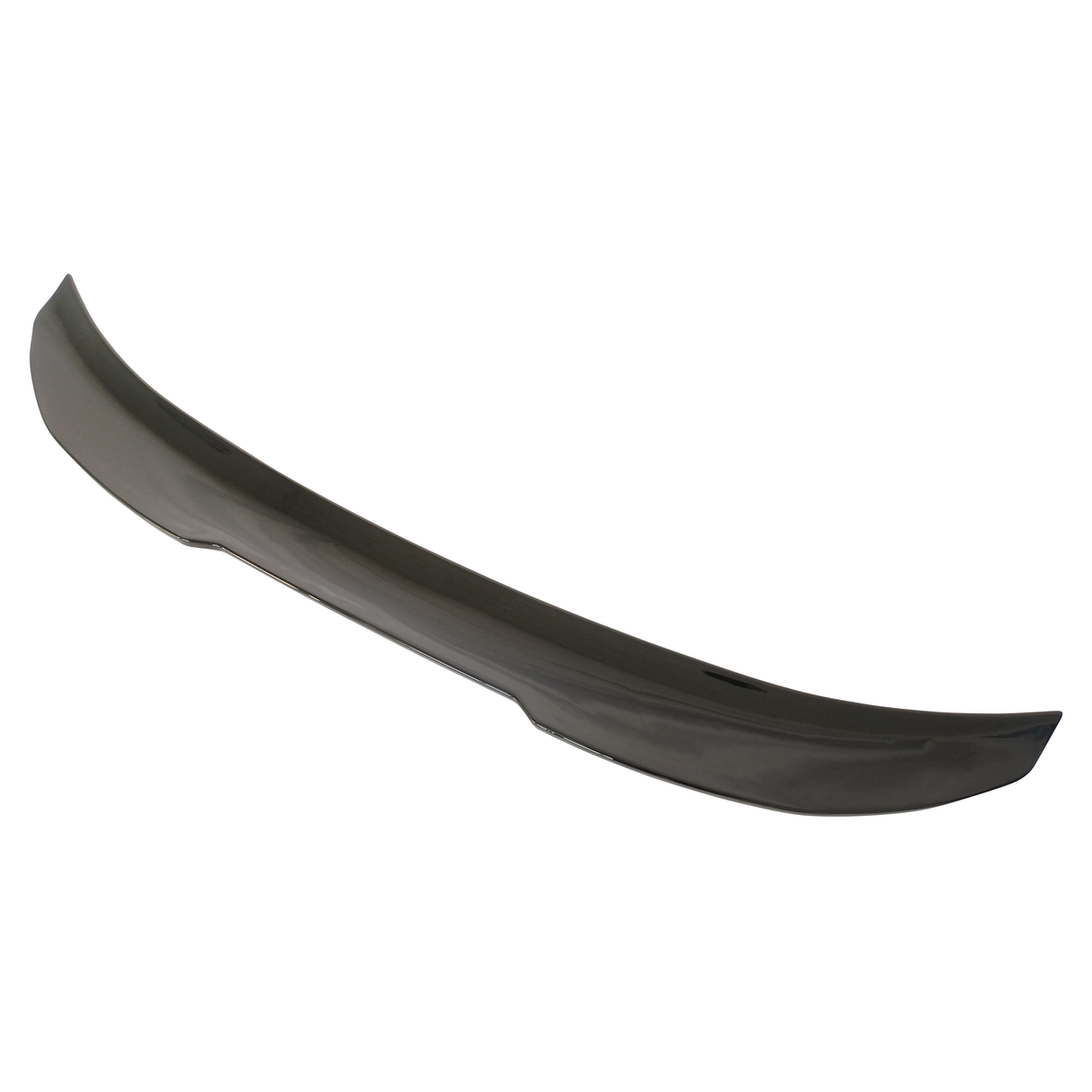 A sleek, black car spoiler with a slight curve, placed against a plain white background.