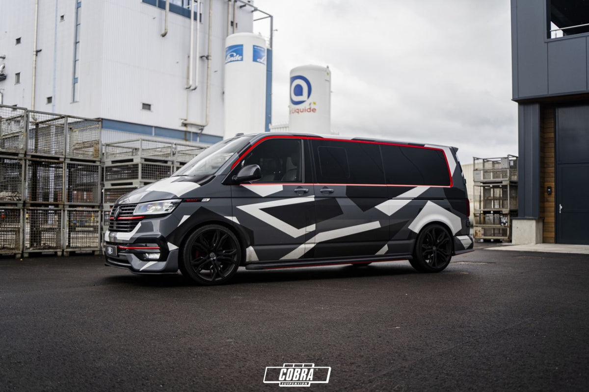 Cobra Suspension 55mm springs on VW Transporter T6.1 – side and rear view
