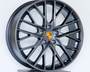 A dark alloy wheel with a multi-spoke design and a central Porsche logo is displayed upright against a plain white background.