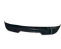A black car spoiler rests against a white background, designed with a sleek, aerodynamic curve.