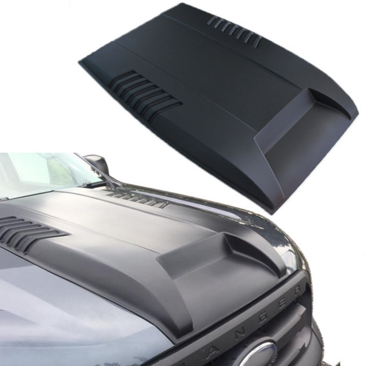 Ford Ranger - T7/T8: Matte Black Raptor Style Bonnet Scoops 15-21