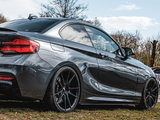 A sleek, metallic gray sports coupe stands parked on grassy terrain surrounded by trees under a partly cloudy sky. The car has dark alloy wheels and tinted windows.
