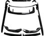 Black car body kit components, including spoilers and side skirts, are arranged on a white background. The parts are neatly organized, showcasing their glossy finish and aerodynamic design.