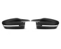 Two sleek, black carbon fiber car side mirrors are positioned symmetrically on a white background, emphasizing their glossy texture and aerodynamic design.