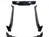 Four black car body kit components, including two long side skirts, are arranged symmetrically on a white background. The pieces appear to form a front and back bumper set.