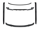 Car body kit components are displayed separately, including a front lip, side skirts, and rear spoiler, arranged symmetrically on a white background.
