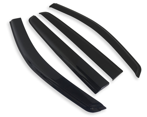 Four sleek, black, curved wind deflectors arranged parallel on a white background.