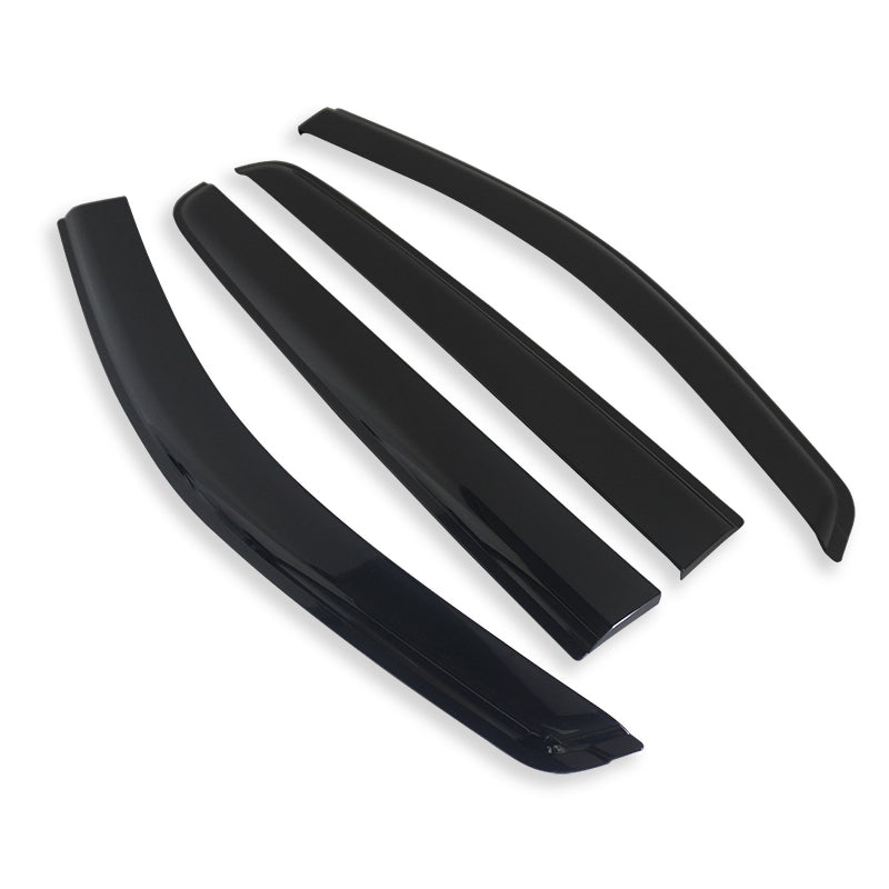 Four sleek, black, curved wind deflectors arranged parallel on a white background.