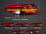 A vehicle taillight diagram showcases its different functions: running light, brake light, turn signal, fog light, and reverse light. Labels indicate each section's specific light functionality.