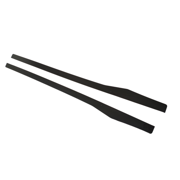 Two long, flat black blades lie parallel on a plain white background. The blades are smooth with slightly tapered ends, appearing static without any markings or text.