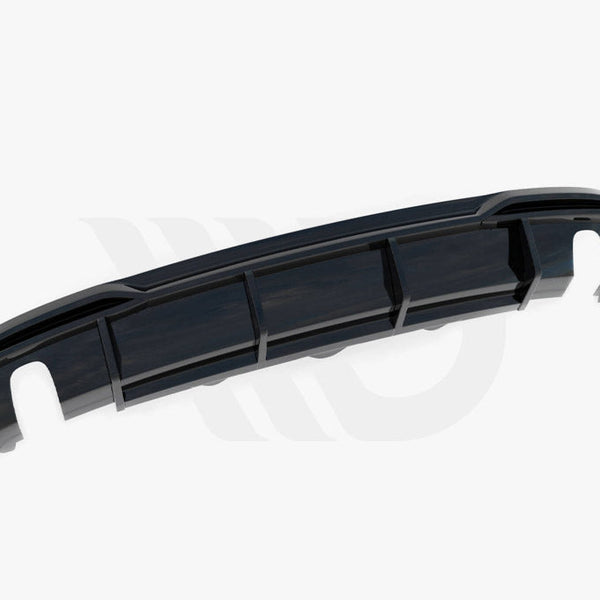 A black car rear bumper diffuser with vertical fins, displayed on a white background. Below it, the text reads: "WORLDWIDE LEADER IN AERODYNAMIC COMPONENTS."