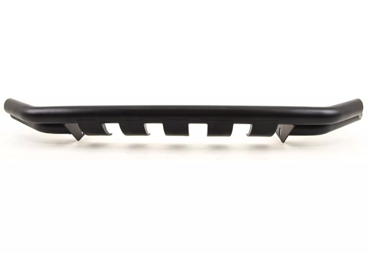 A black car bumper guard with multiple vertical slats is displayed against a plain white background. The guard has a slightly curved design, suggesting it attaches to a vehicle for protection.