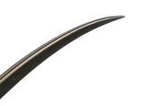 A curved, sleek black blade with a smooth, sharp edge is isolated against a plain white background.