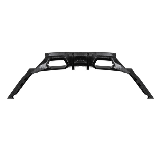 A black metal bracket is positioned on a white background. It has an angular, symmetrical design with rectangular cutouts and angled extensions on both sides.