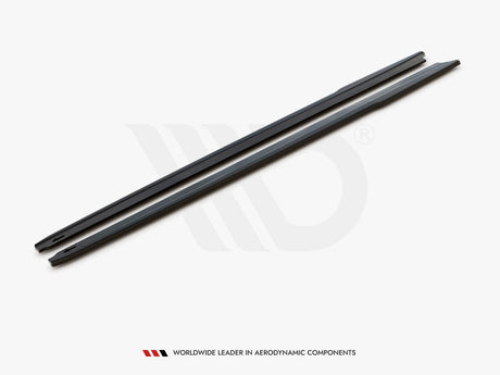Two long, slim black bars rest parallel on a white surface. Text reads: "WORLDWIDE LEADER IN AERODYNAMIC COMPONENTS."