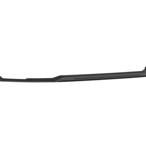A sleek black car side skirt is shown, designed for aerodynamic purposes. It features angular lines and a raised edge, lying in a neutral, featureless background.