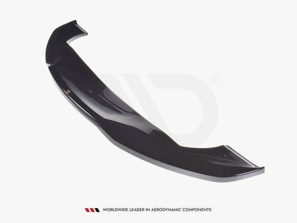 A sleek, black car spoiler, positioned diagonally, is showcased against a plain white background. Text reads, “WORLDWIDE LEADER IN AERODYNAMIC COMPONENTS,” emphasizing its premium quality.