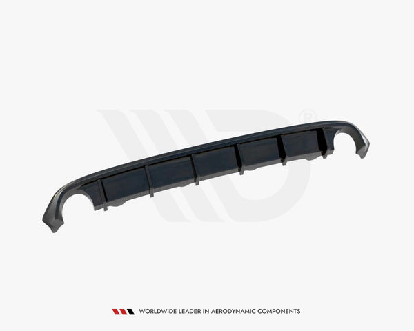 A black car diffuser with vertical fins rests against a white background. Text below reads, "WORLDWIDE LEADER IN AERODYNAMIC COMPONENTS."