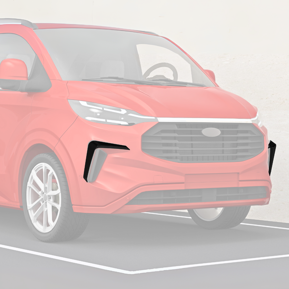 A red compact car is parked, facing forward. The car's front grille and sleek headlights dominate the image, with white lines on the ground indicating a parking space.